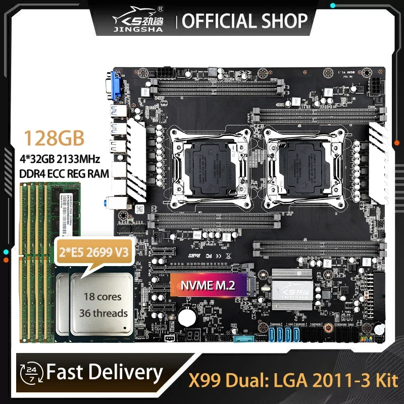 E5 2699 V4 - X99 Dual Moederbord Set met 2*E5